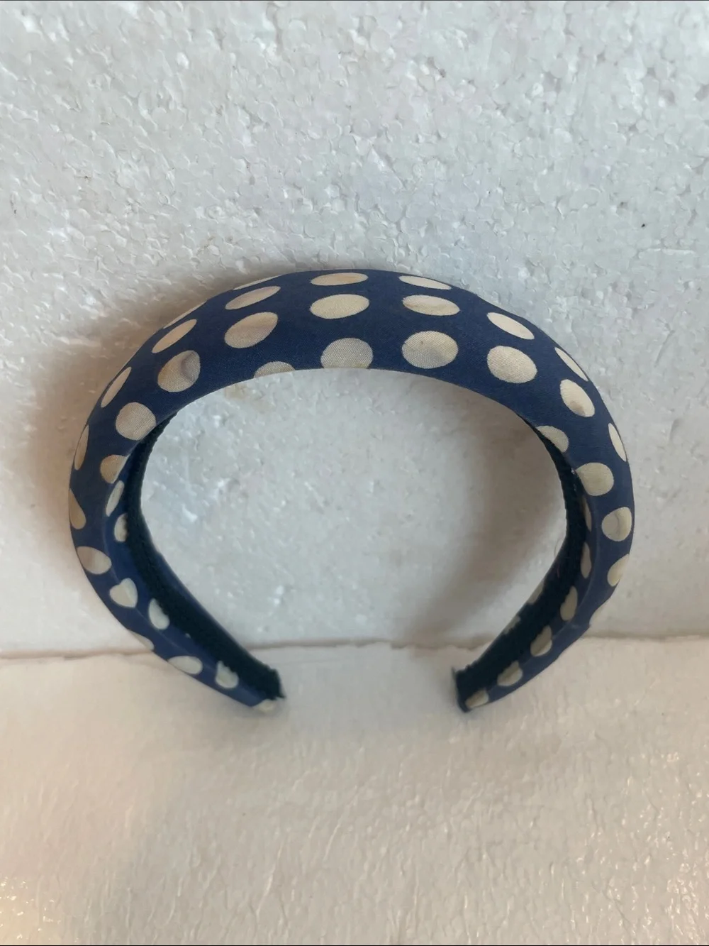 vintage 90s wide padded navy blue white fabric headband one size fits most